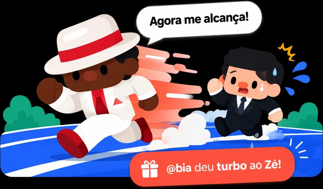 Personagem ganha turbo com o presente de um espectador e ultrapassa o outro